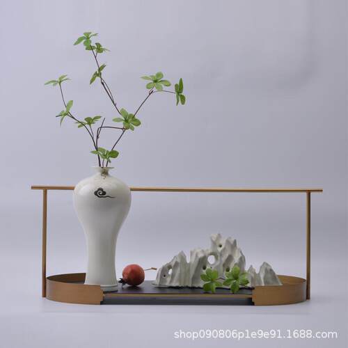 新中式禅意茶室茶具托盘套装组合装饰品样板房售楼部陶瓷花器摆件