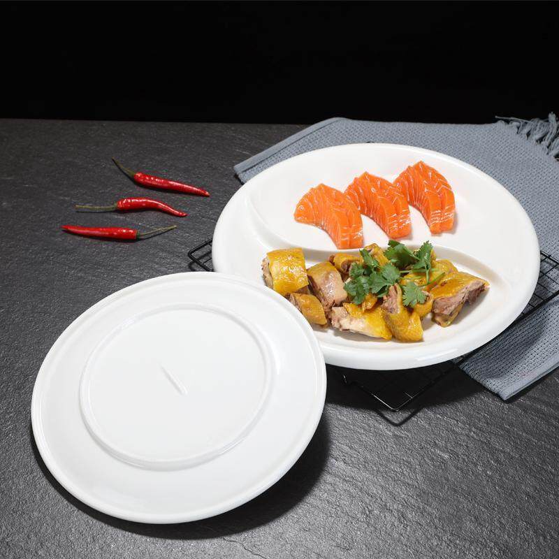 饭店陶瓷分格碗太极盆酒店双拼菜盘圆形两格鸳鸯盘两格饭盘快餐盘