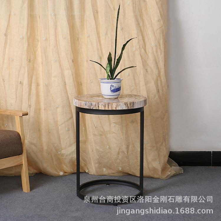 北欧个性木化石圆形茶几别墅阳台花园原石桌子家装家饰创意家具