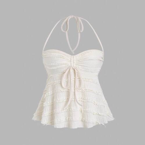 Women's Plain Drawstring Cami Top Boho Sleeveless Casual