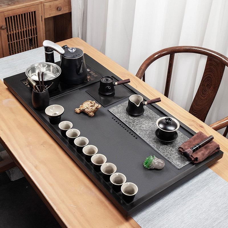 全天然黑金石材茶盘全自动一体茶具套装家用功夫电磁炉石材大茶几