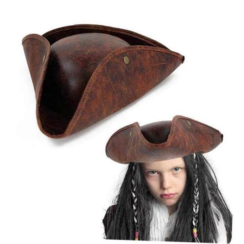 Pirate Tricorn Hat 加勒比海盗三角帽皮革海盗杰克船长帽