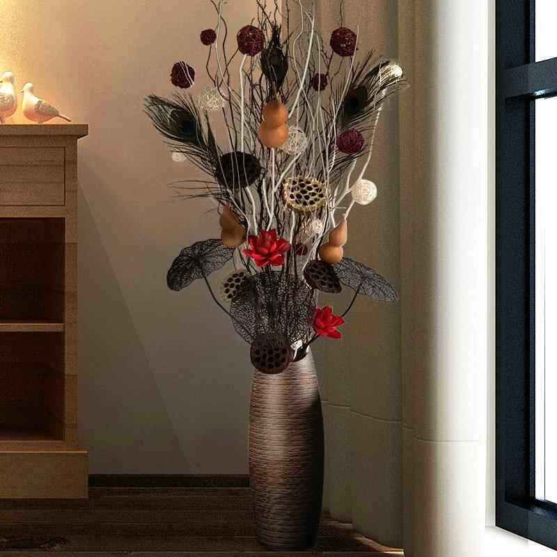 新款地干树枝装饰客厅天落干花瓶陶瓷关居家龙柳插花然干枝玄艺术
