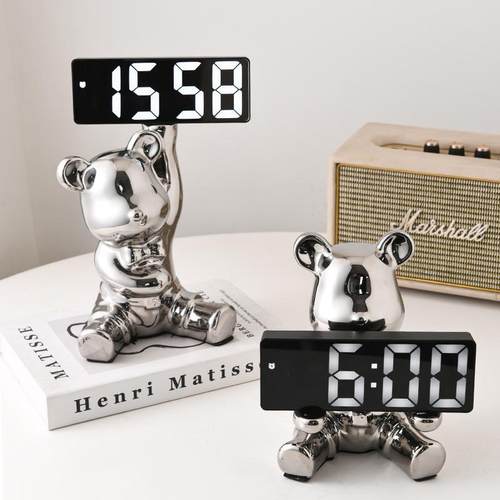 创意轻奢数字智能桌面台式钟表家居客厅卧室摆放电子钟台钟小摆件