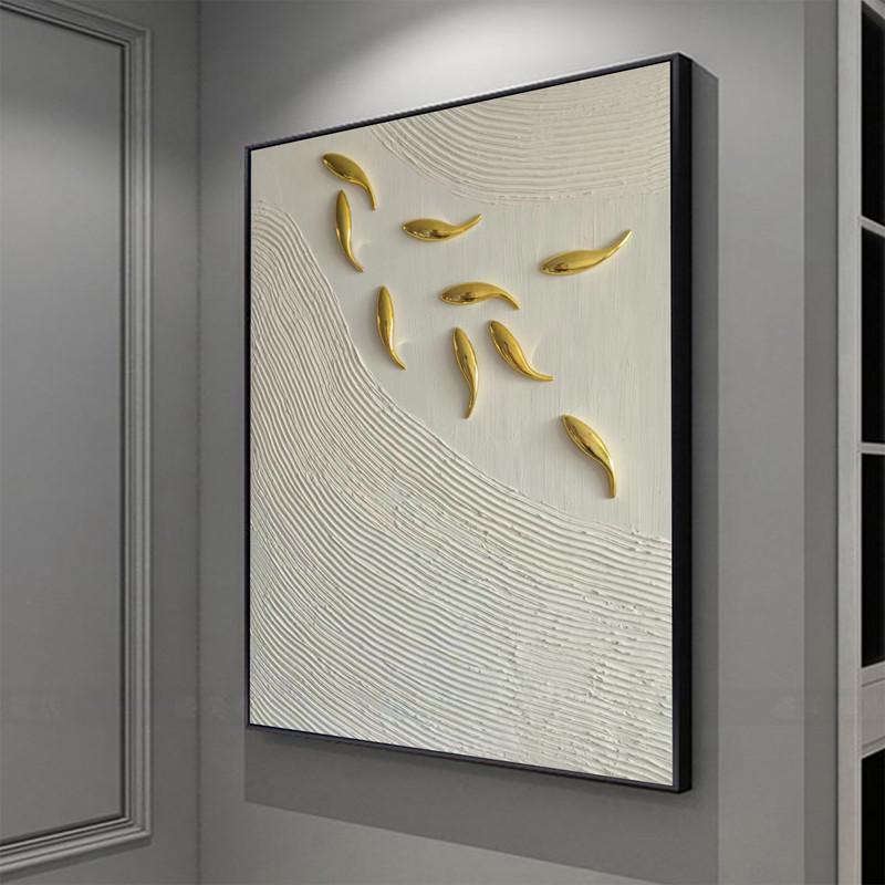 纯手绘厚肌理立体浮雕画实物九鱼装饰画现代简约图案玄关海浪挂画图片