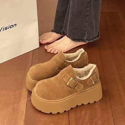 加绒松糕增高大头棉鞋女勃肯鞋女鞋2025年冬季新款厚底保暖1215r