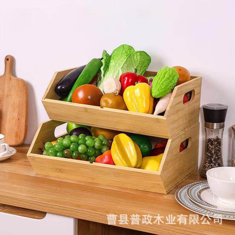 竹制厨房调味料收纳盒桌面水果蔬菜储物盒实木可堆叠零食放置盒