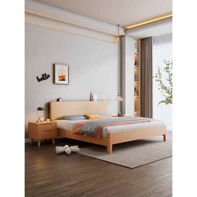 北美白蜡木床实木1.8米双人床北欧原木风卧室单人床一米五硬靠床