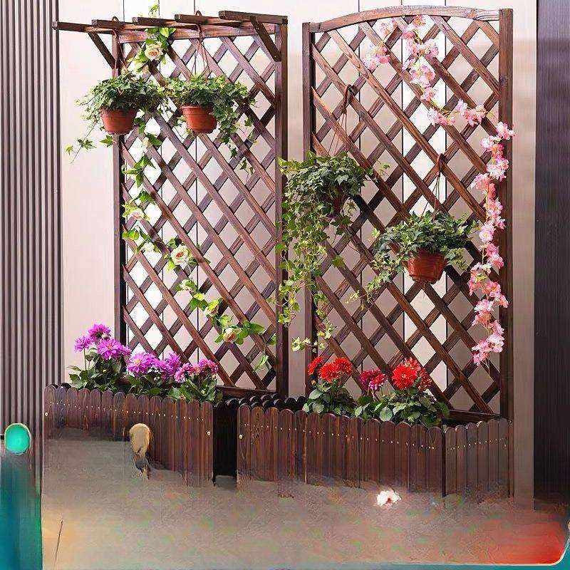 阳台花架户外庭院防腐木围栏栅栏室外隔断花箱爬藤架花园装饰架子