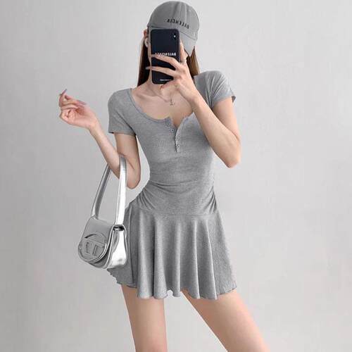 Womens Fashion Casual Dress Sexy High Waist Short Sleeve
