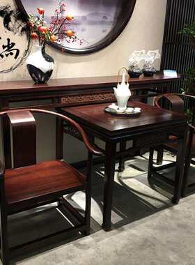 新中式中堂六件套实木四件套条案供桌古典苏木黑檀木八仙桌家具