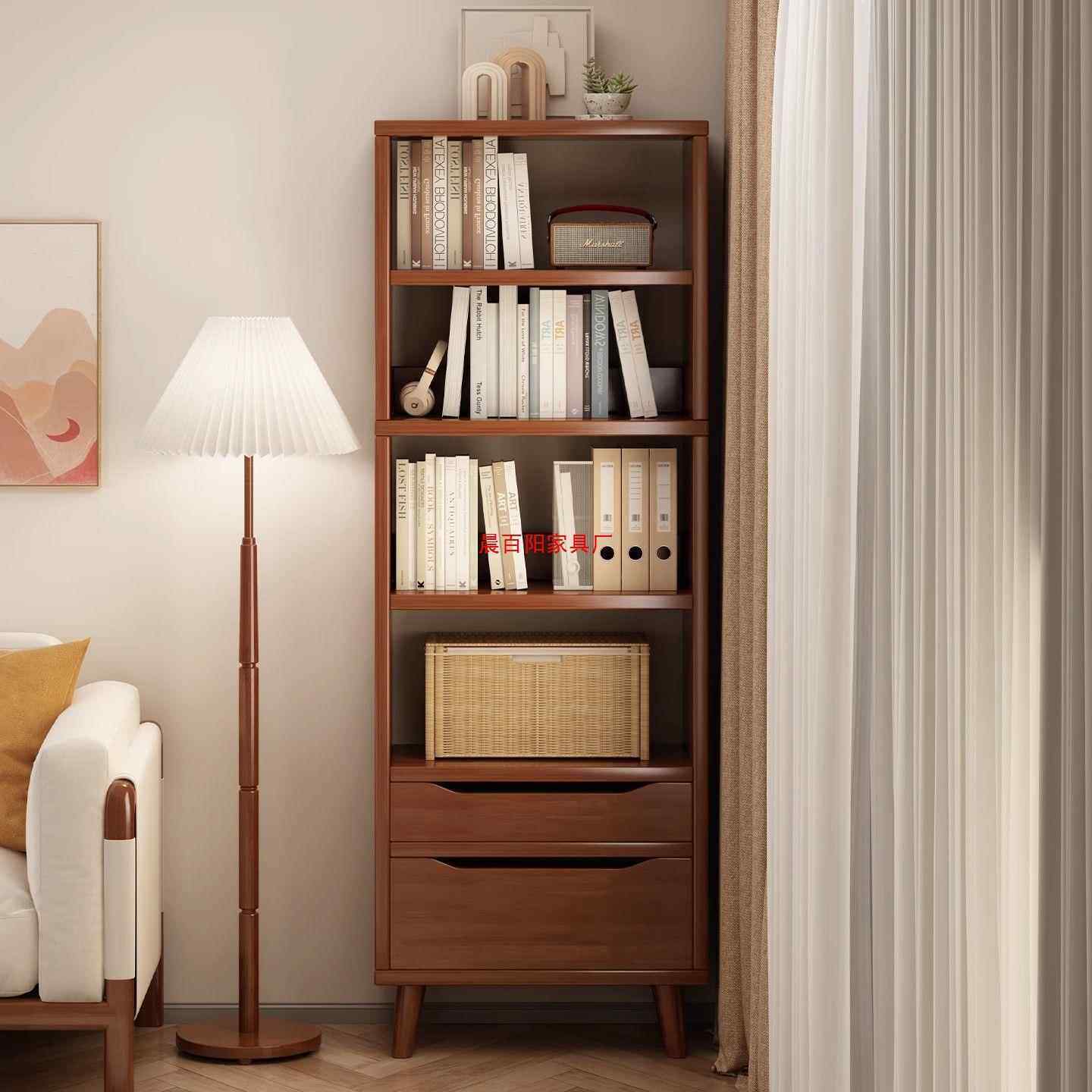 实木夹收纳IAI柜书柜家用带门柜落立地书架物架拐角靠墙边置缝柜