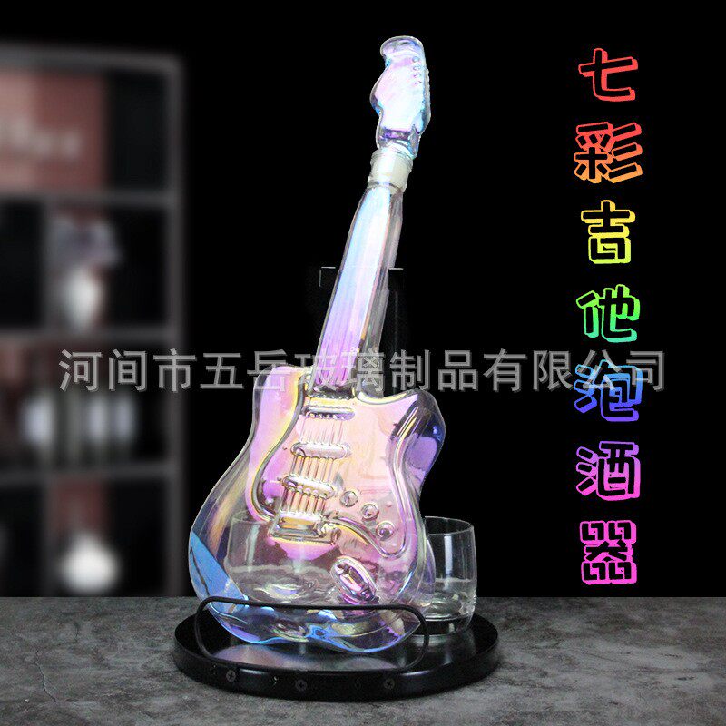 高硼硅玻璃七彩电吉他小提琴醒酒器玻璃摆件小提琴套装加厚泡酒器