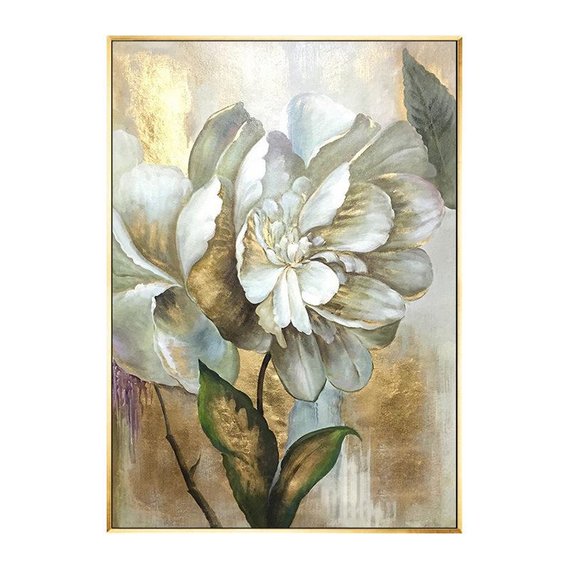 纯手绘牡丹花卉油画新中式大幅客厅装饰画现代玄关过道挂画壁画