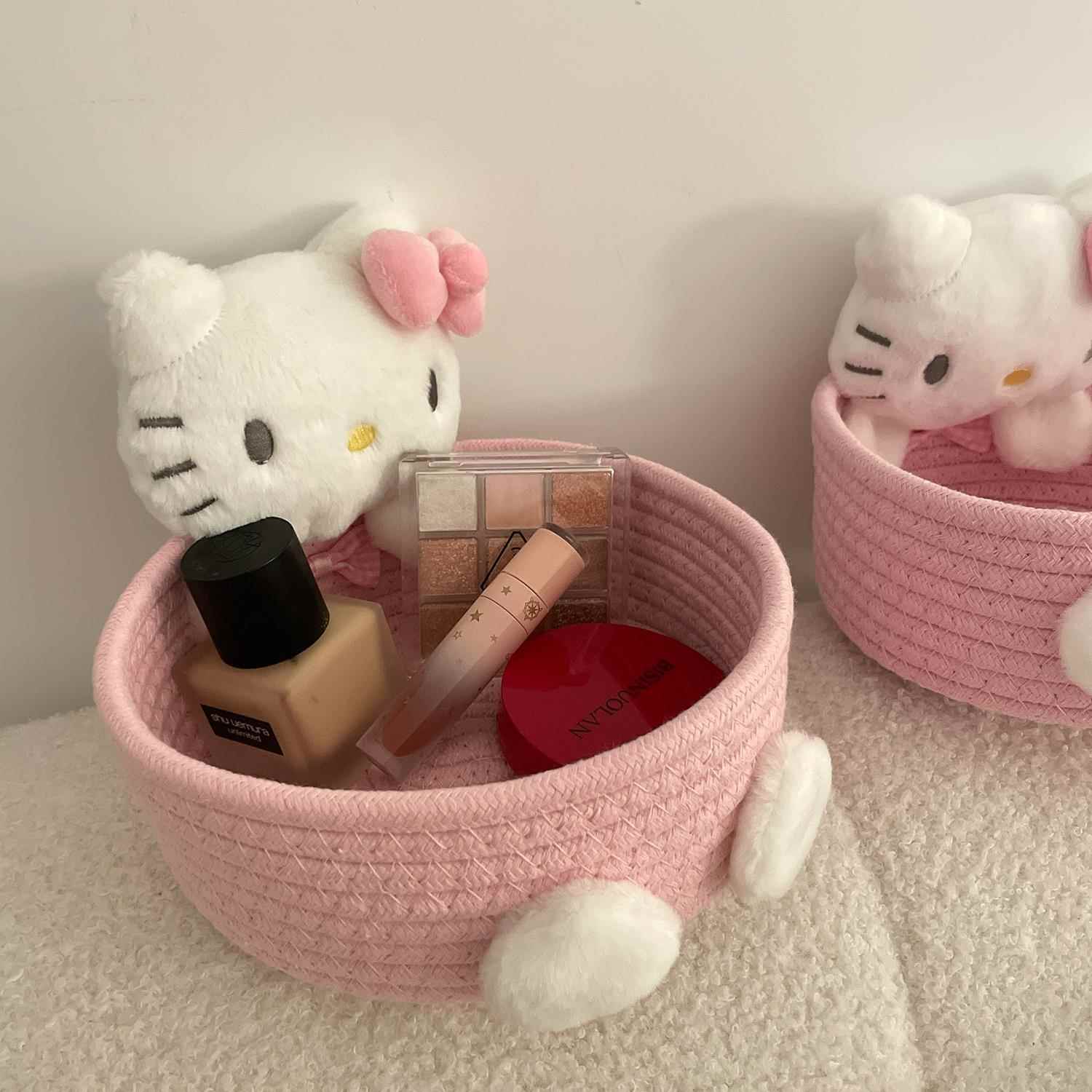 小麦子*ins可爱收纳筐棉麻桌面化妆护肤品收纳盒零食杂物篮家用