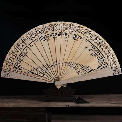 【金丝楠木质折扇】中国风雕刻扇子苏扇锦盒包装配底座