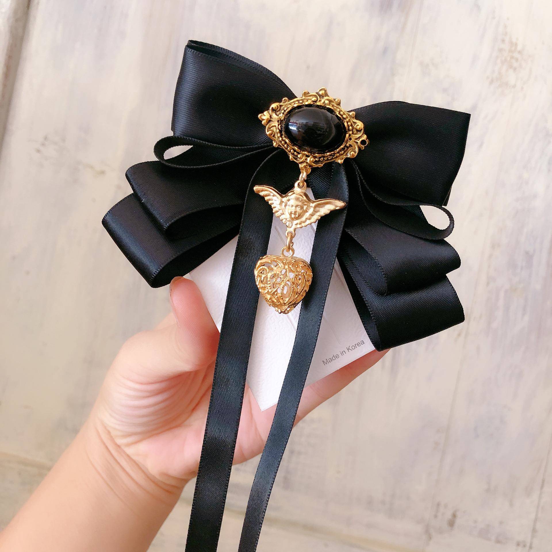 Halloween Vintage Angel Bow Brooch JK Collar Pin Shirt