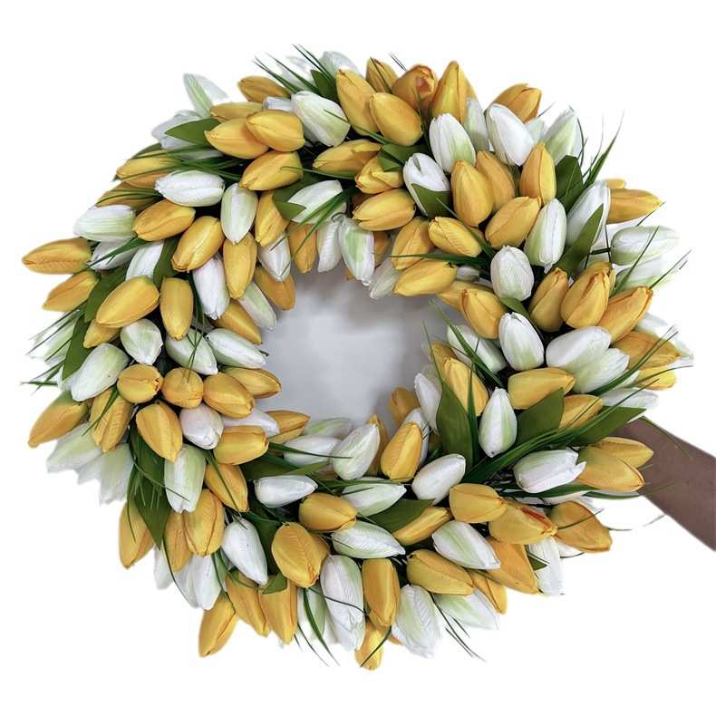 批发仿真加密郁金香花环 节日家居婚庆户外装饰门挂郁金香花圈