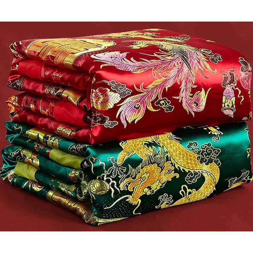 杭州丝绸织锦缎婚庆被套大红绿软锻被面绸锻被罩结婚喜被龙凤百子