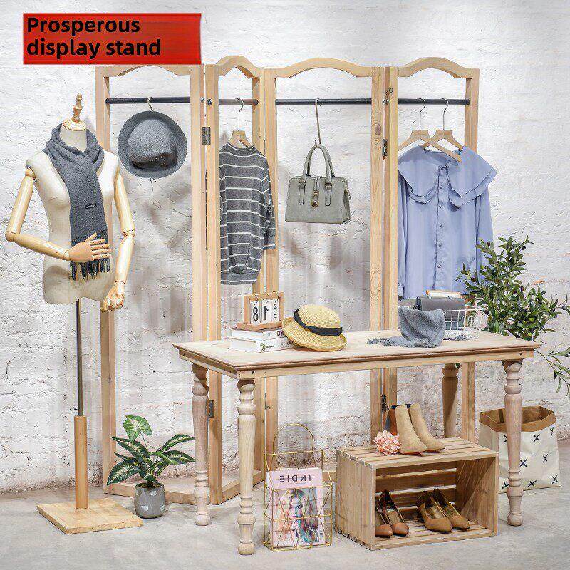 服装商店展示架实木可折叠屏风隔断衣架妇女服装货架岛式展示架