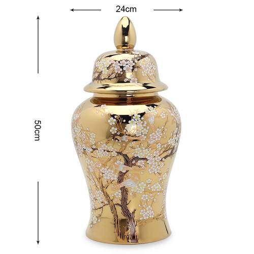 爆款白胚定制镀金陶瓷将军罐家居装饰插花花瓶鸟工艺品摆件