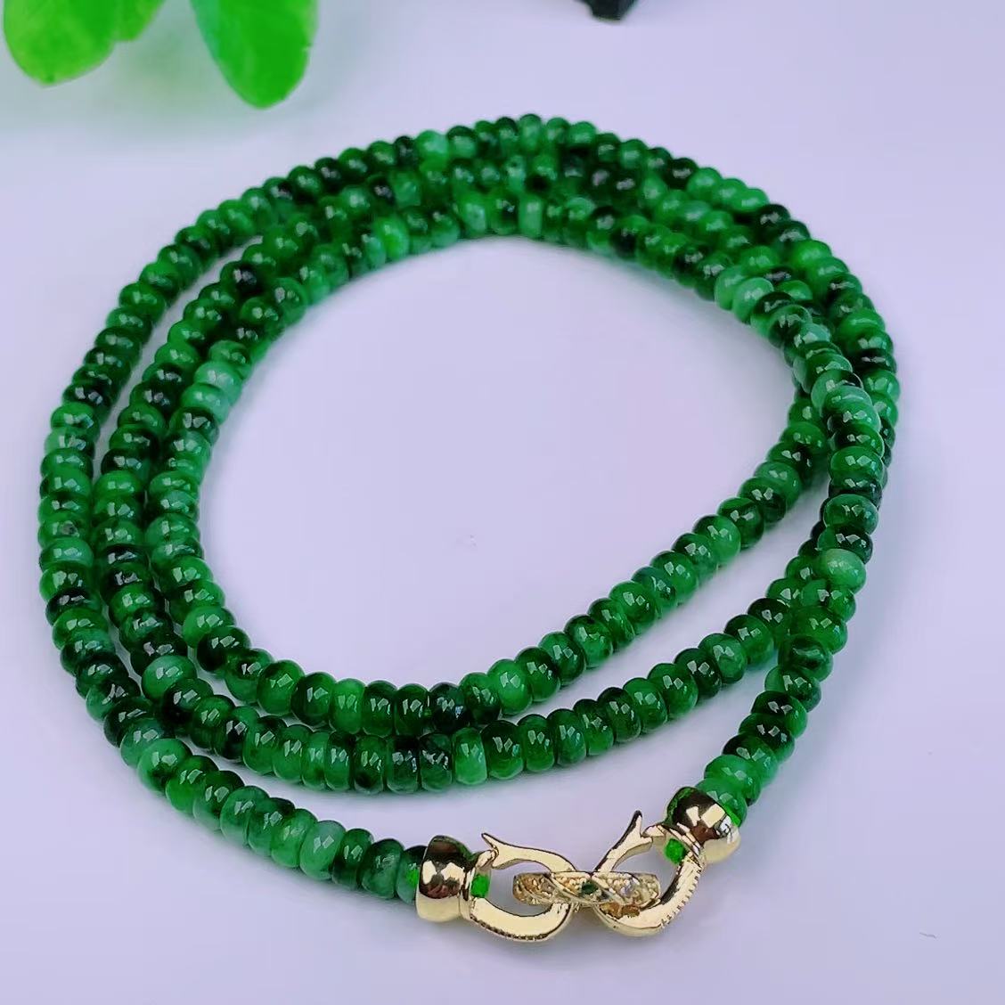 缅甸天然真品翡翠冰满绿满色飘花高端精品闪拍算盘珠玉石项链手链