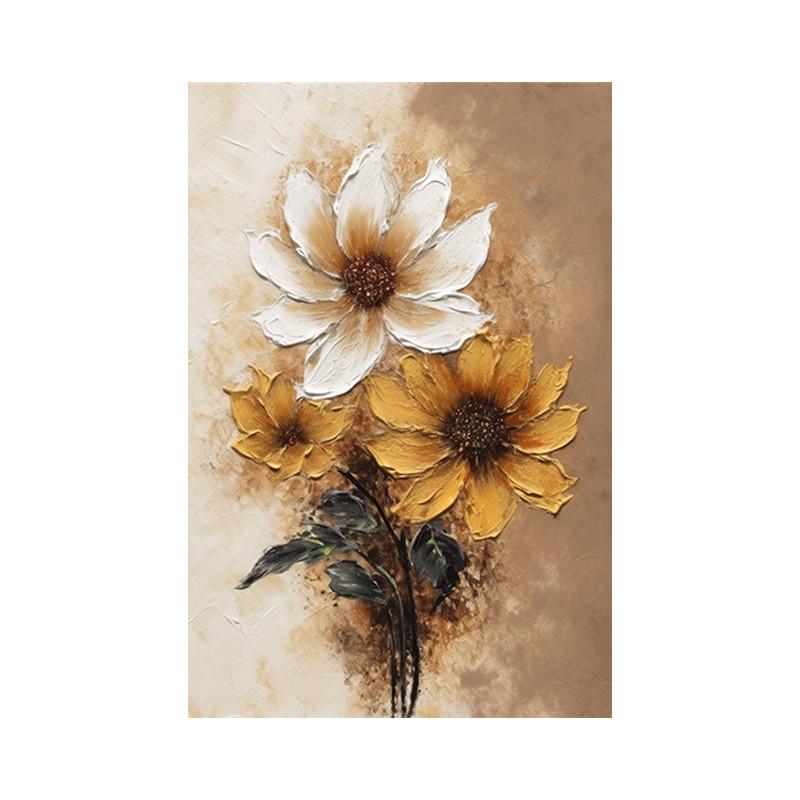 花卉纯风寂抽象立体餐厅向日葵手绘挂画玄关客厅油画侘装饰画肌理图片