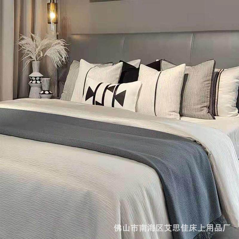 新款搭巾轻奢现代床品样板房间软装公司家具店摆场床品多件套可定