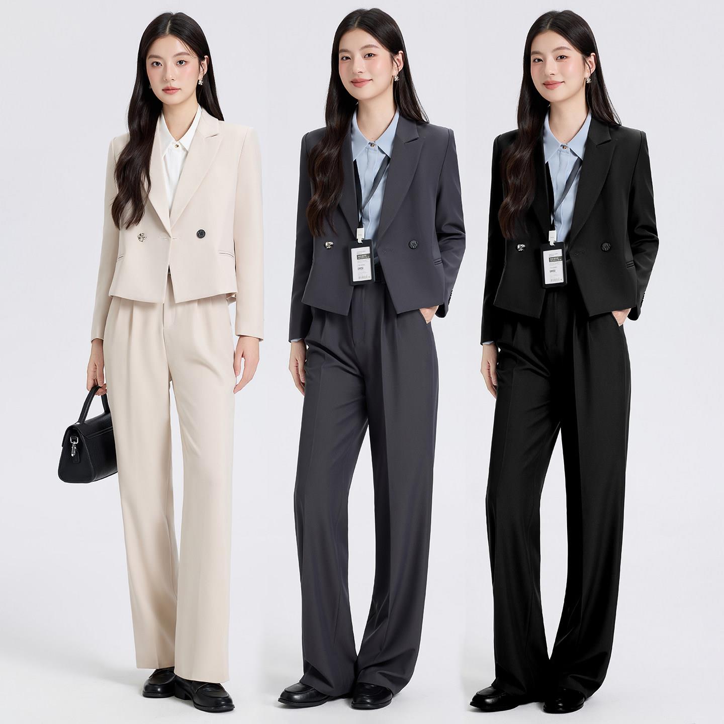 职场精英短款西装外套女高级感小个子显高大学生面试通勤西服套装