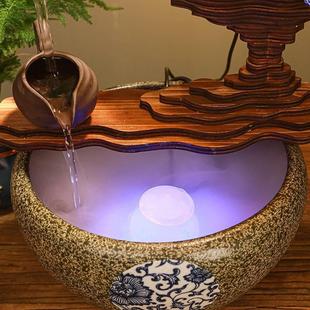 创意中式 招财流水喷泉摆件悬壶生财灯圈倒流香桌面办公室开业礼品