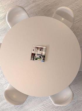 岩板带餐001桌家用厅小桌户型餐饭椅简约现代网红奶油风圆形白色