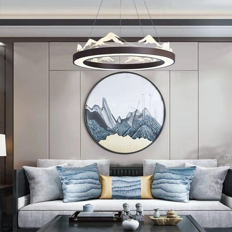 新中式吊灯禅意客厅现代山水餐厅灯具简约个性设计师圆形卧室吊灯