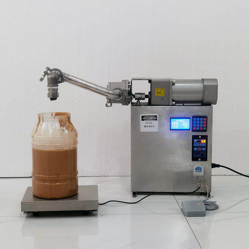 川山益小型全自动芝麻酱蜂蜜梨膏称重定量点胶机高粘度液体灌装机