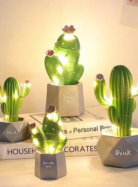 北欧ins风少女心仙人掌灯串网红房间装饰工艺品树脂摆件学生