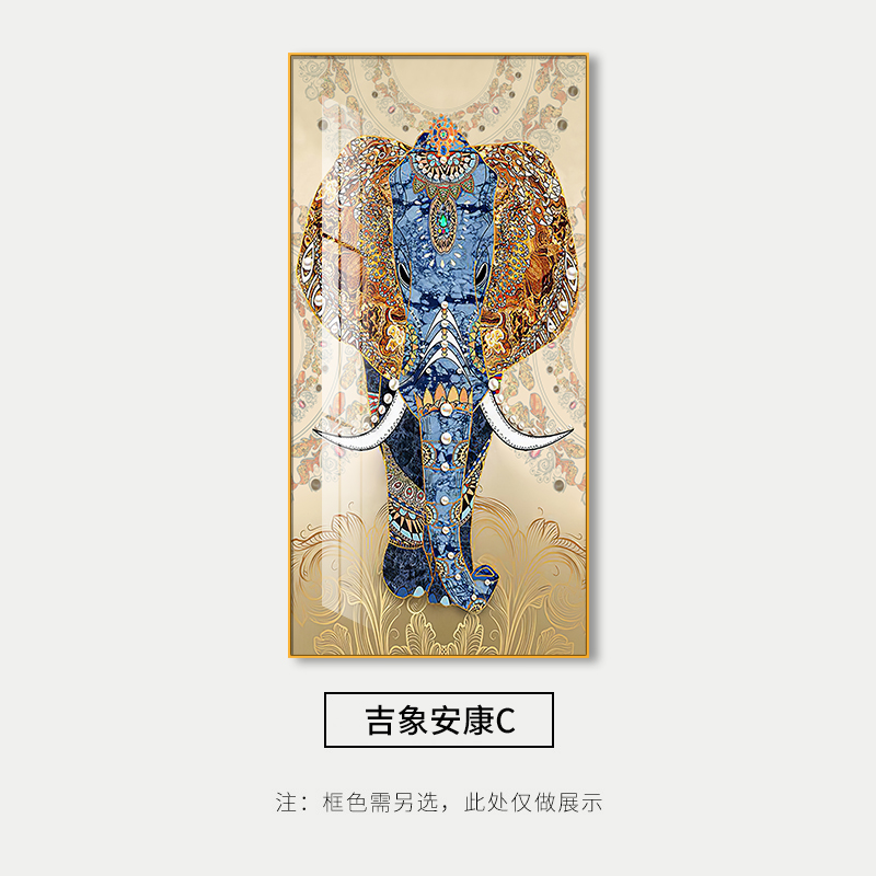 新款太平有象竖版壁画大气欧式玄关装饰画油画现代轻奢走廊过道挂图片