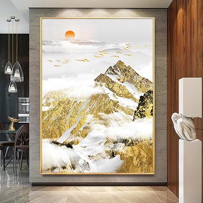 手绘油画日照金山玄关装饰画客厅沙发背景墙大幅挂画高级感落地画