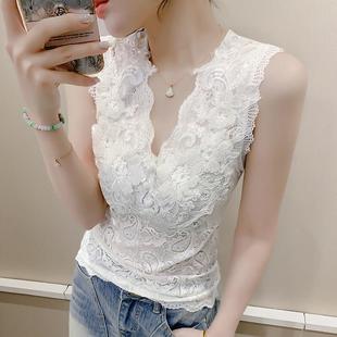 性感V领蕾丝背心女2025秋冬新款 设计感钉珠上衣外穿内搭打底1219e
