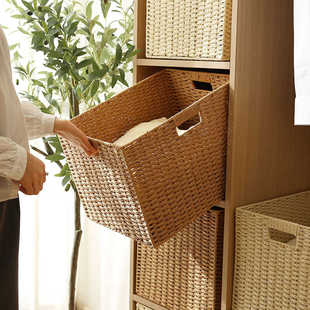 编织收纳筐格子柜衣柜橱柜茶几玄关收纳盒收纳篮收纳箱收纳框仿藤