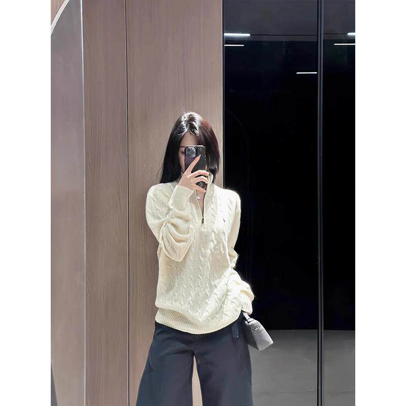 法国Rixo Kelly设计感立领半拉链麻花针织衫女宽松慵懒风百搭上衣
