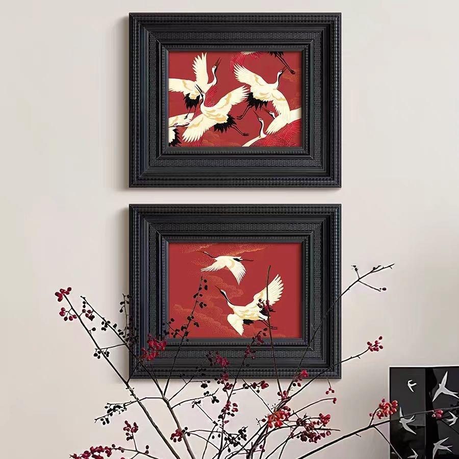 《鹤舞》现代轻法式中国风新年红色仙鹤装饰画新中式客厅玄关挂画