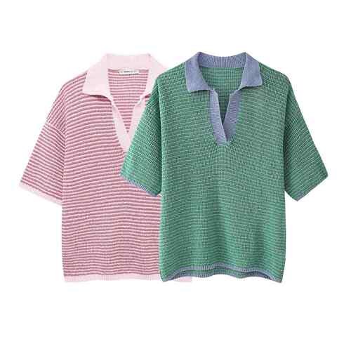 Knitted Set 欧美风夏季新款针织POLO领上衣高腰短裤套装