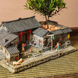 饰水景微景观造景 创意花盆复古建筑模型阳台庭院茶桌茶室家居装
