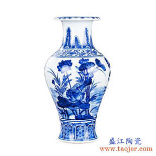 电视柜花瓶陶瓷器干花中式 饰工艺品落地插花摆件 景德镇家居客厅装