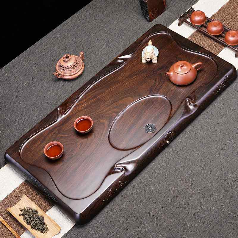 乌木茶盘功夫茶具家用茶托长方形茶海整体实木大小简易排水