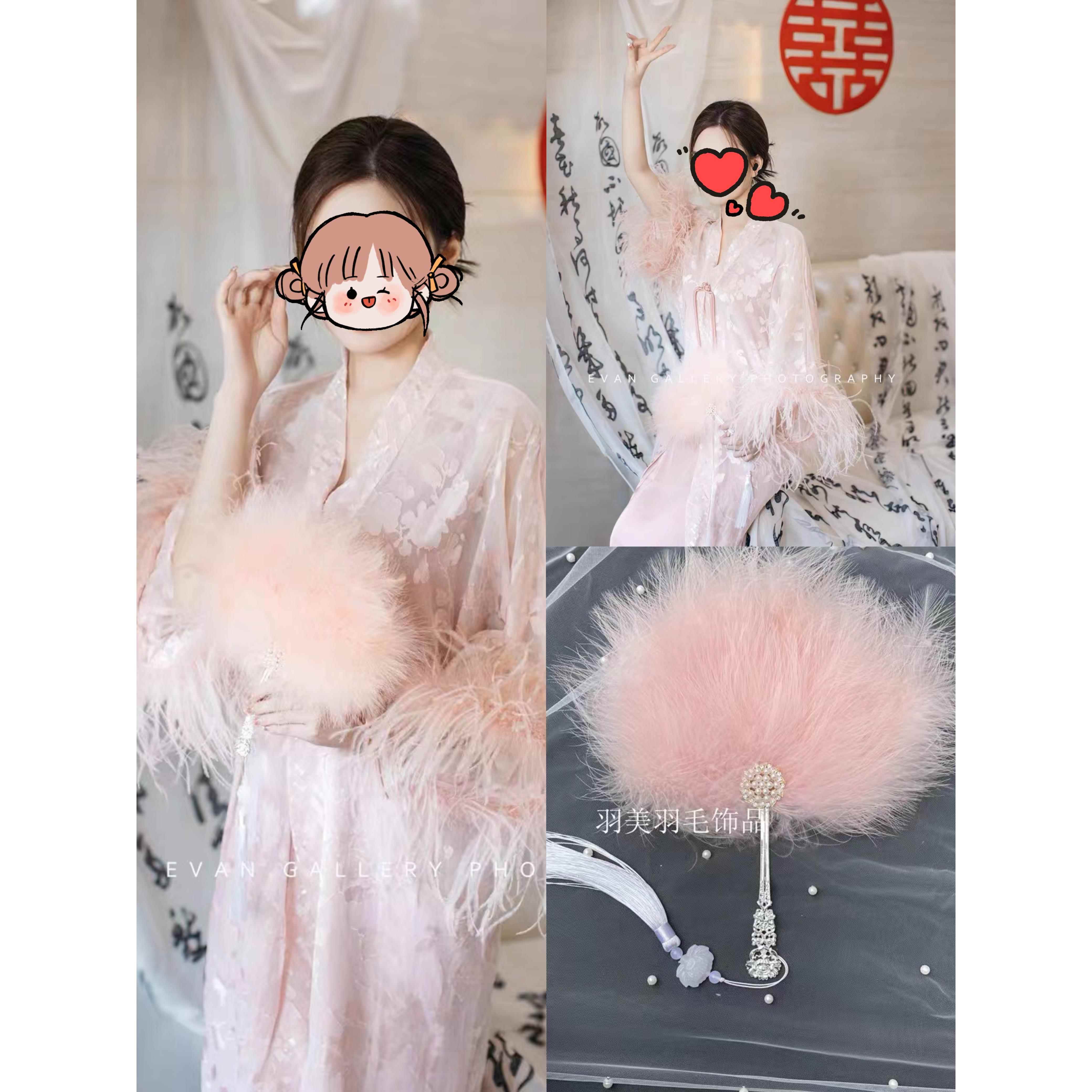 古风仙气羽毛扇汉服配饰舞台表演舞蹈扇儿童扇摄影创意团扇手持扇