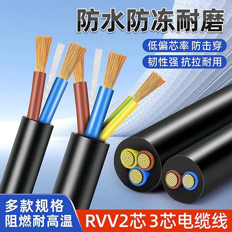国标RVV2芯3芯4芯电缆线防水防冻耐磨阻燃耐高温护套线户外充电