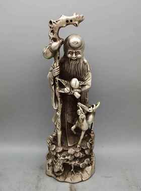 仿白铜鹿鹤同春寿星礼品家居摆件做旧神像寿星摆设工艺品