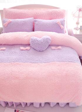 高档牛奶绒四件套少天女床被子单兔兔水貂绒冬毛绒加绒羊羔绒金绒