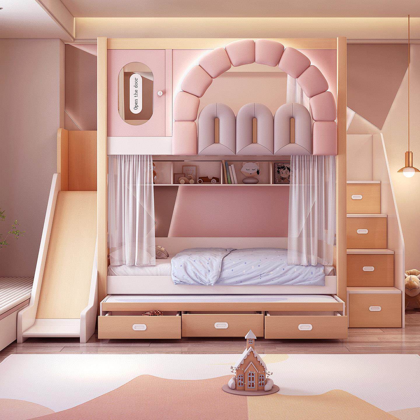 儿童床上下铺双层床高架床子母床女孩公主床小户型多功能组合床铺