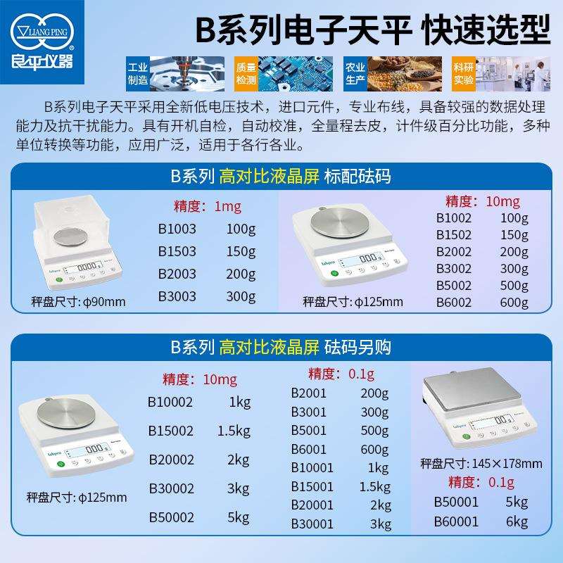上海良平 B2002/B50001实验室精密电子天平1mg衡器电子称0.1g天秤